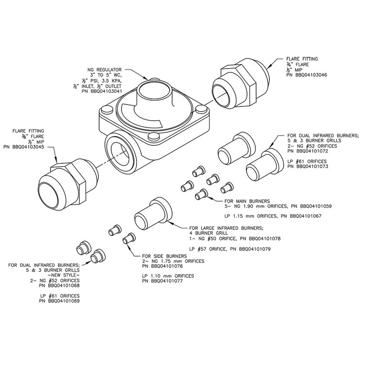 Cal Flame 2.75 W x 4 D Metal Natural Gas Conversion Kit